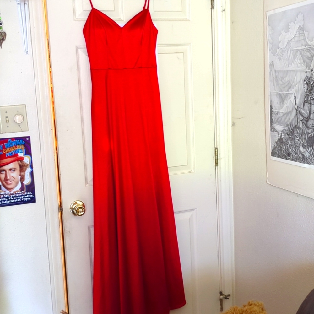 Size 5, City Triangle floor length red prom dress.